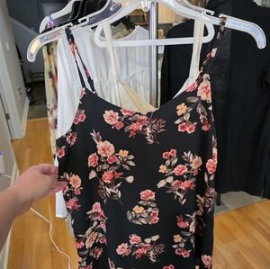 Pink Republic Black Floral Cami with Pink and Peach Blooms